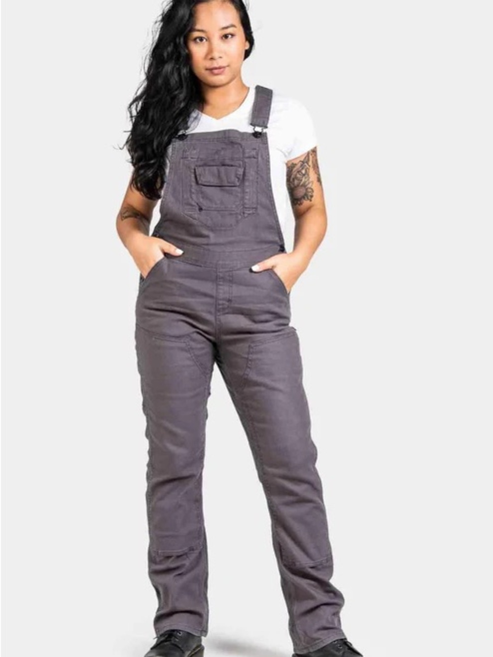 Women's Gray Bib Overalls — Straight-Leg Utility Style
